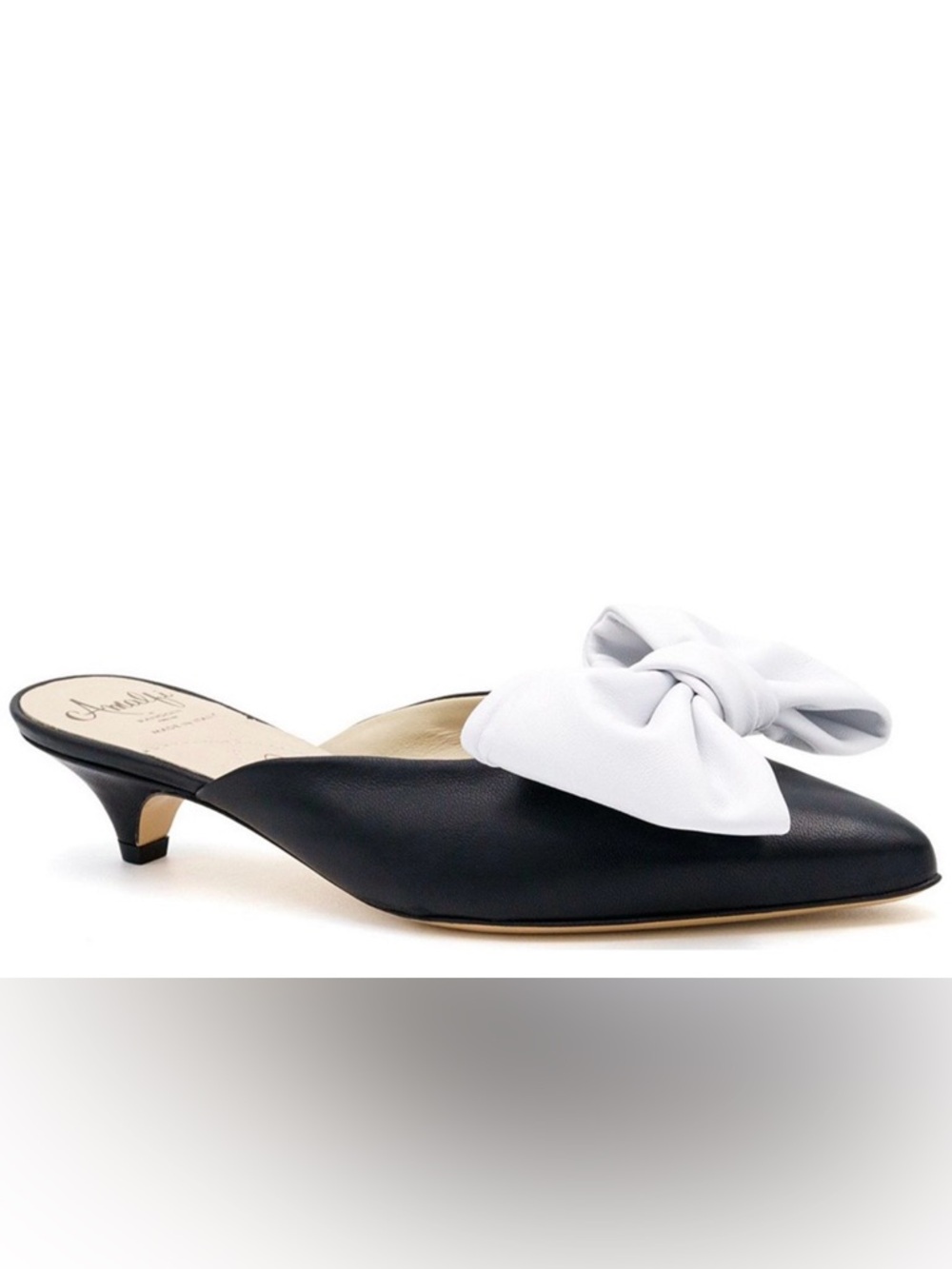 Amalfi Antica Leather Bow Mules,
Size 8.5 Black &White